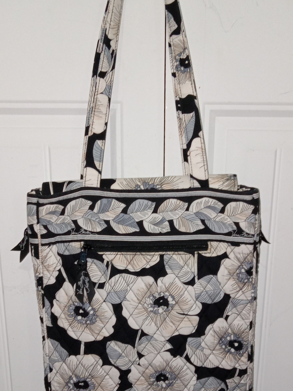 Vera Bradley Black White Cream Floral Quilted Laptop Tote Purse Bag or Carrier